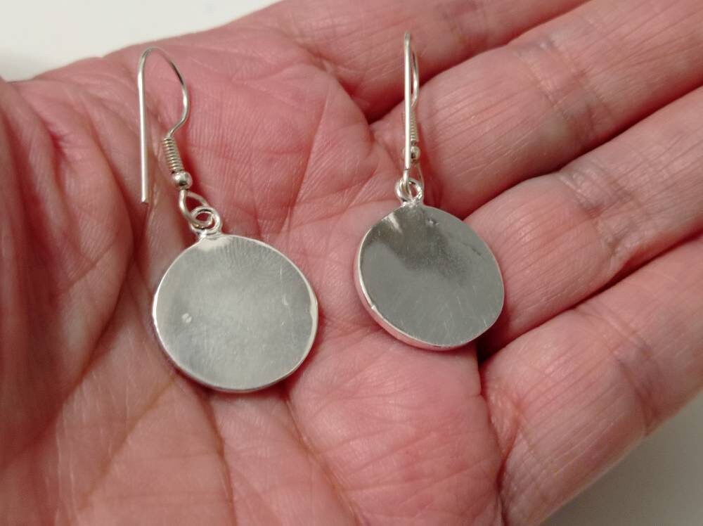 Rose round mother of pearl earrings ,mexican silver plated earrings, Hook earrings, geometric jewelry,dainty  jewelry,