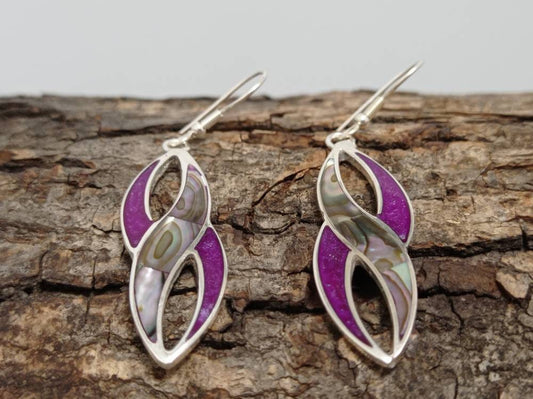 Abalone shell bougainvillea resin infinite earrings,Silver plated hook Mexican earrings