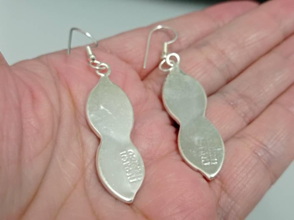 Mexican  abalone shell and light blue enamel effect resin infinite earrings,Silver plated hook earrings, geometric earrings