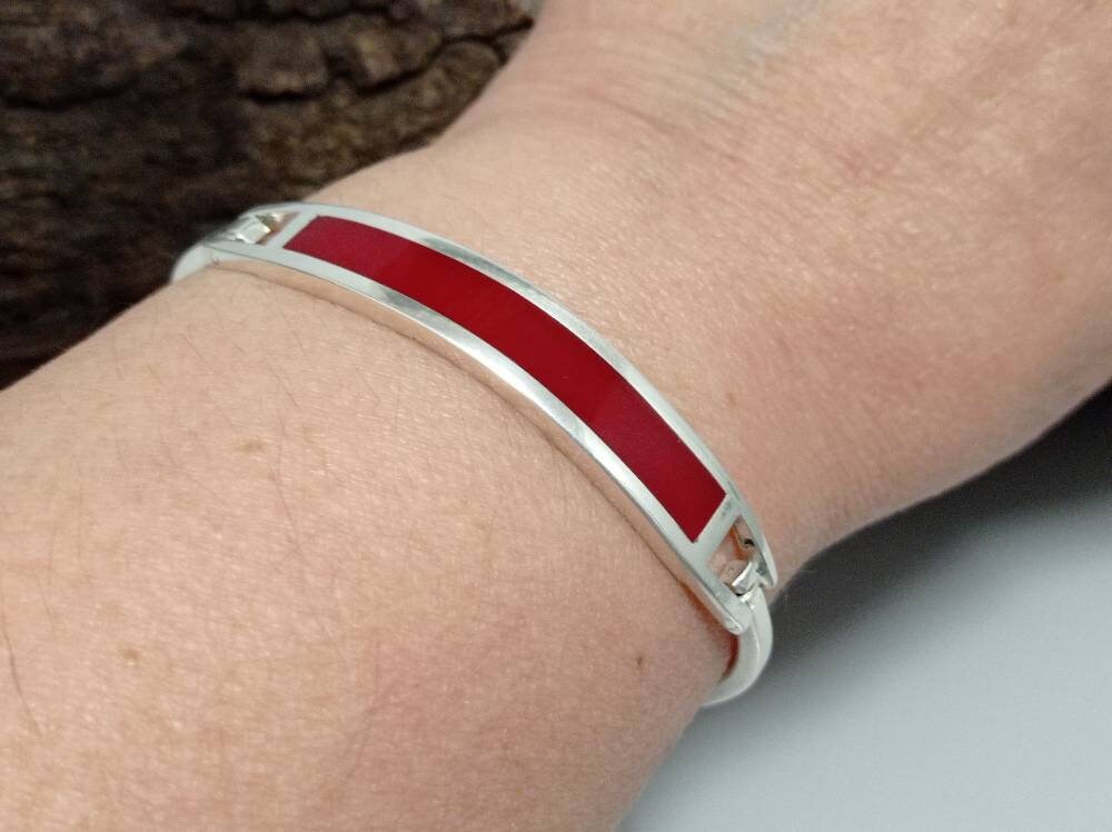 Mexican cuff red bracelet, Silver plated bracelet, red hinge bracelet, geometric Bohochic jewelry, Ethnic handmade bracelet,gipsy bar bangle