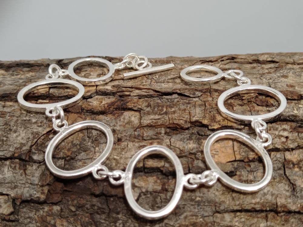 6 oval pieces  bracelet,silver plated geometric mexican  bracelet,oval link chain bracelet,t-bar bracelet, art deco statement bracelet,