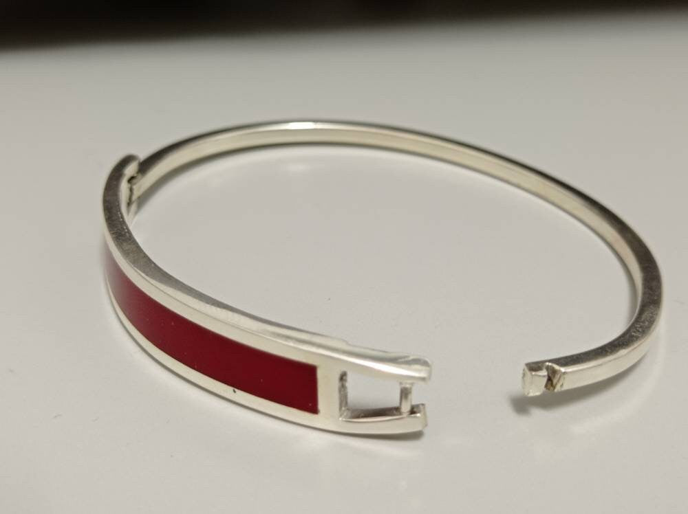 Mexican cuff red bracelet, Silver plated bracelet, red hinge bracelet, geometric Bohochic jewelry, Ethnic handmade bracelet,gipsy bar bangle