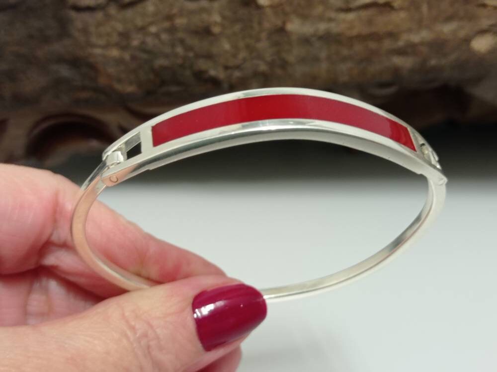 Mexican cuff red bracelet, Silver plated bracelet, red hinge bracelet, geometric Bohochic jewelry, Ethnic handmade bracelet,gipsy bar bangle