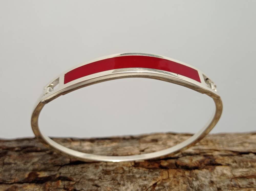 Mexican cuff red bracelet, Silver plated bracelet, red hinge bracelet, geometric Bohochic jewelry, Ethnic handmade bracelet,gipsy bar bangle