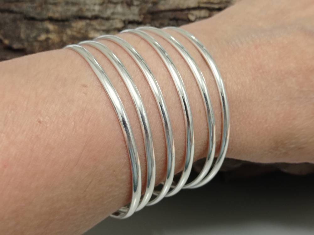 7 days bangles,silver plated set of 7 bracelets,3,5mm half round slave bracelets,weekly bracelet, mexican stacked bracelets,bracelets set