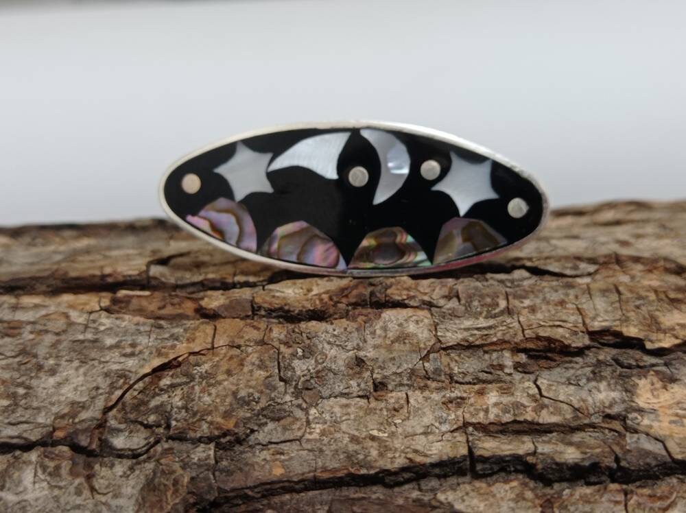 Mini mother of pearl moon ,star and kite black hair barrette,celestial hair clip planet hair accessories, Silver plated landscape hair clip